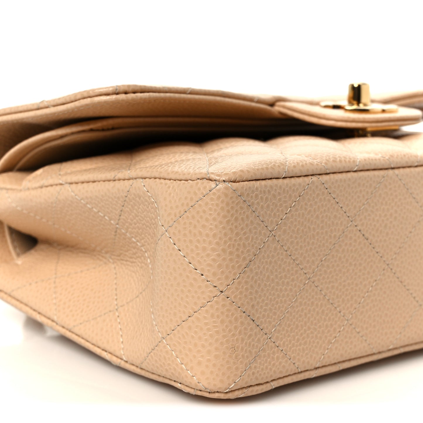 Caviar Quilted Small Double Flap Beige