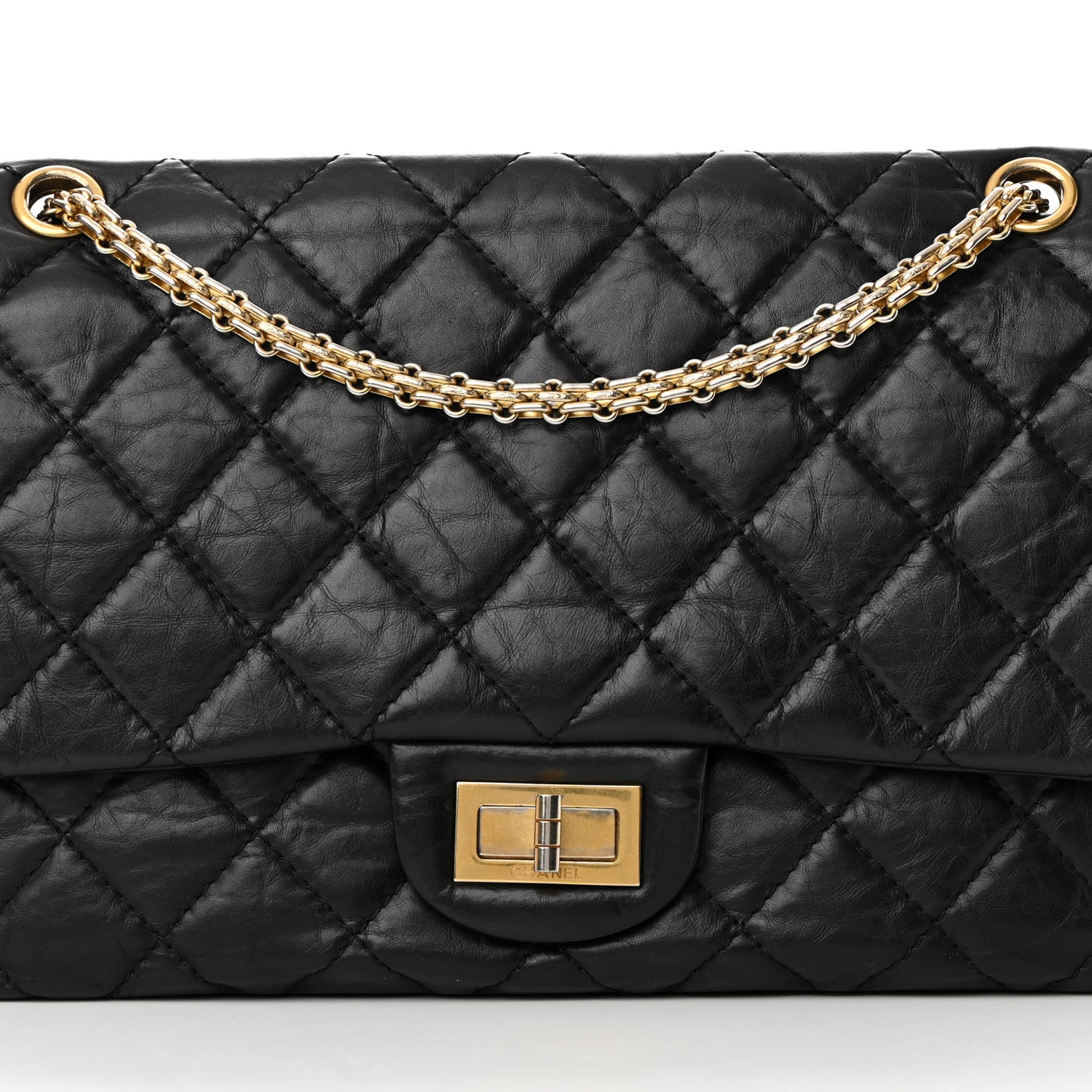 Aged Calfskin Quilted 2.55 Reissue 227 Flap Black