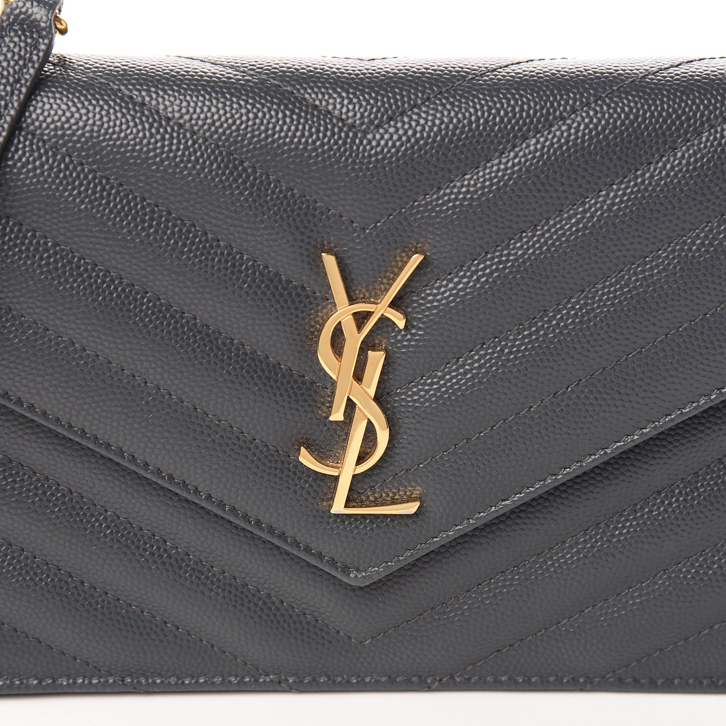Grain De Poudre Matelasse Chevron Monogram Envelope Chain Wallet Dark Smog