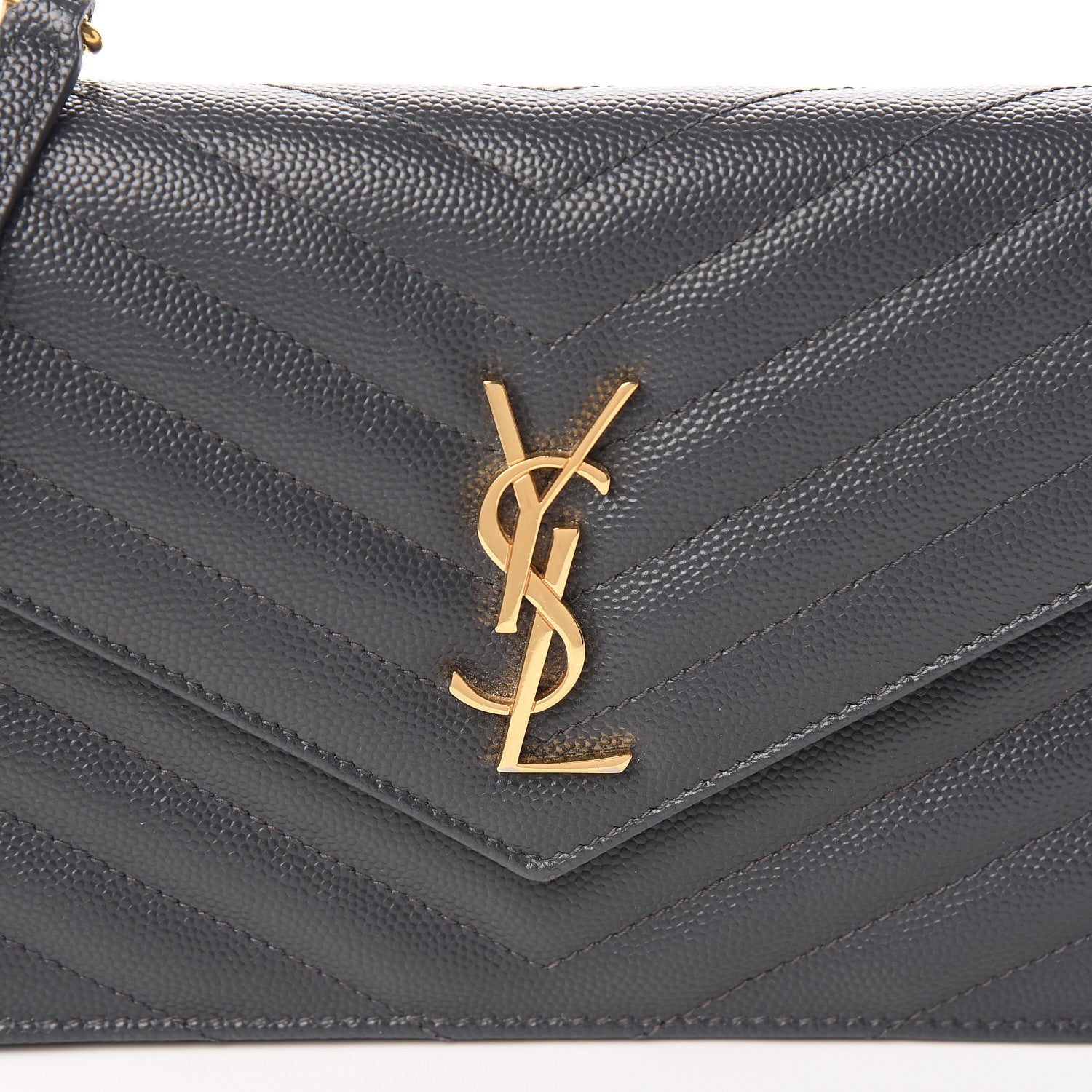 Saint Laurent Grain De Poudre Matelasse Chevron Monogram Envelope Chain Wallet Dark Smog 10 of 11