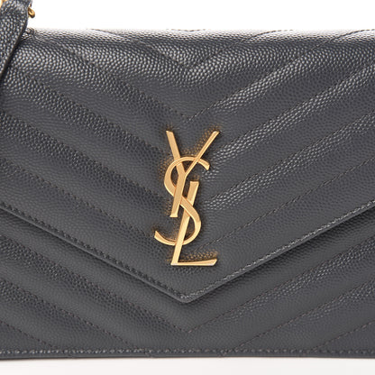 Saint Laurent Grain De Poudre Matelasse Chevron Monogram Envelope Chain Wallet Dark Smog 10 of 11