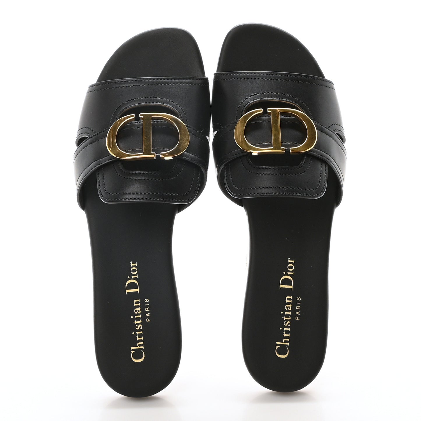 Calfskin 30 Montaigne Flat Slide Sandals 36.5 Black
