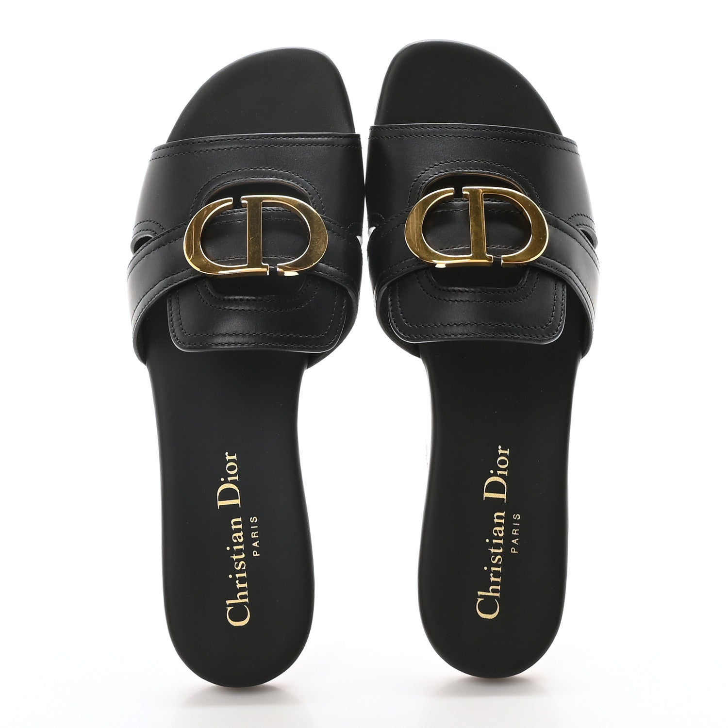 Christian Dior Calfskin 30 Montaigne Flat Slide Sandals 36.5 Black 2 of 9