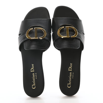 Christian Dior Calfskin 30 Montaigne Flat Slide Sandals 36.5 Black 2 of 9