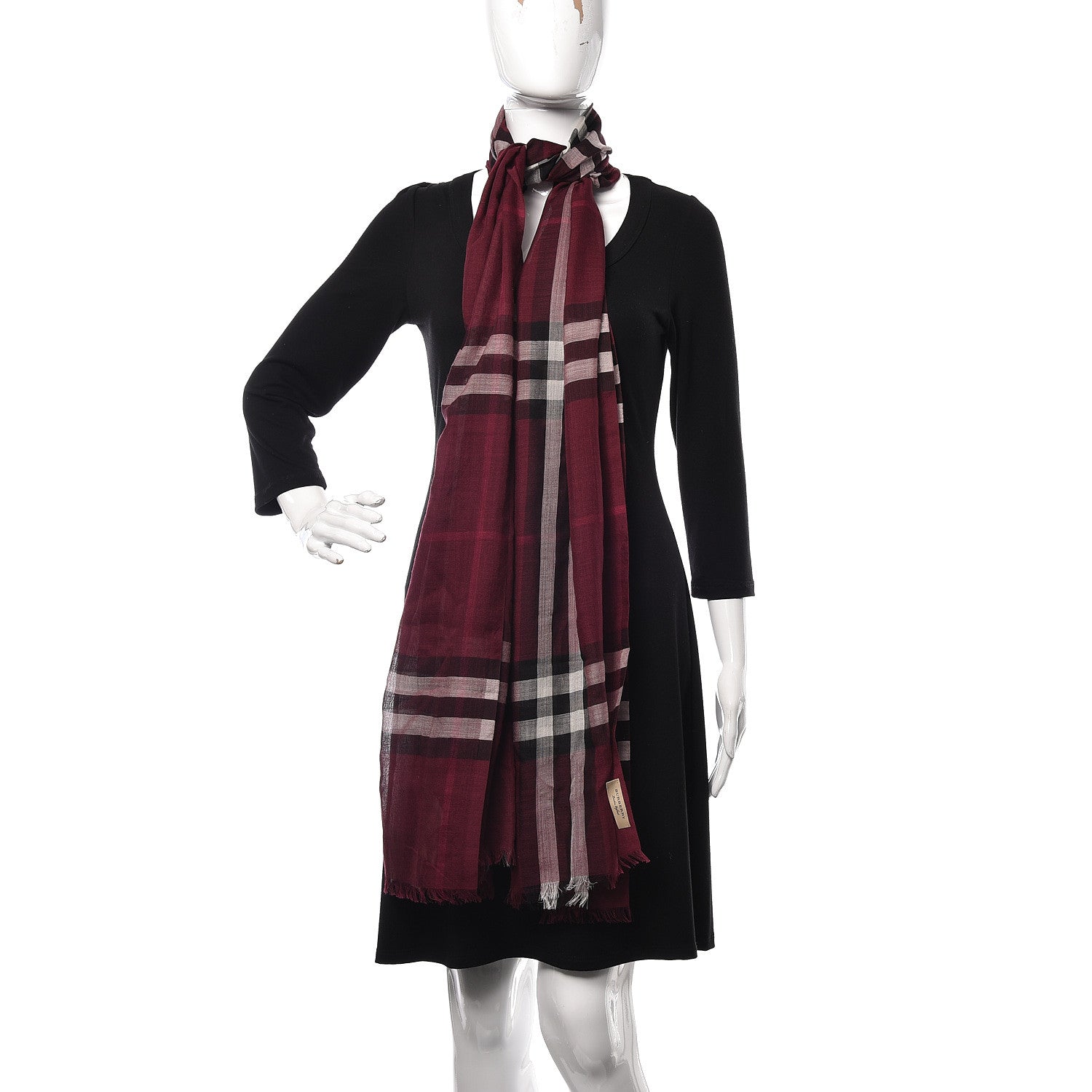 Burberry Wool Silk Gauze Giant Check Scarf Claret 2 of 8