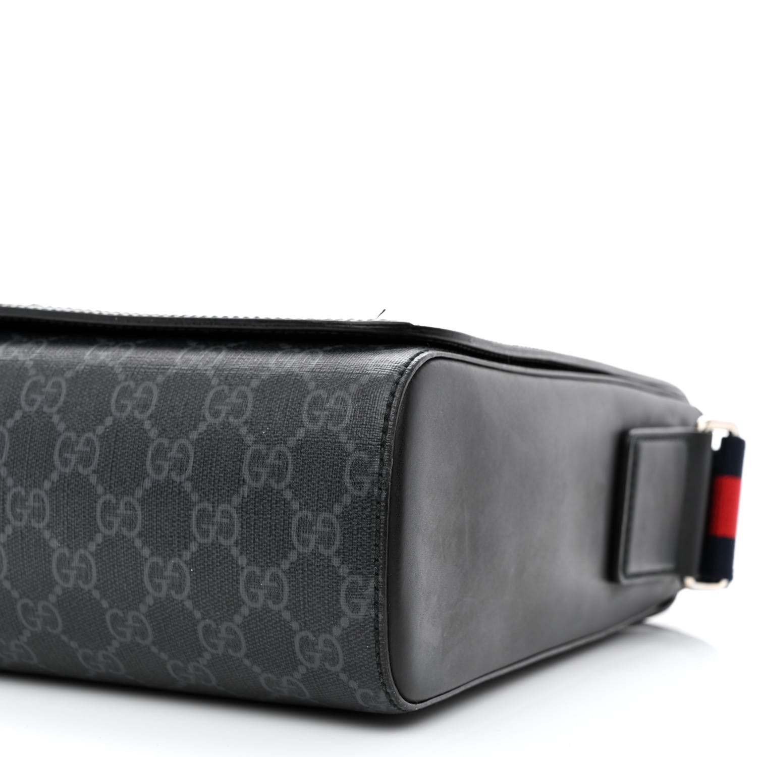 Gucci GG Supreme Monogram Web Flap Messenger Bag Black Grey 10 of 12