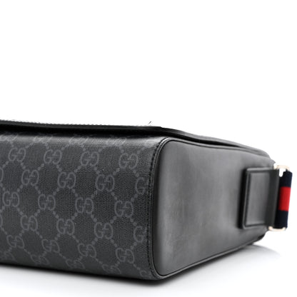 Gucci GG Supreme Monogram Web Flap Messenger Bag Black Grey 10 of 12