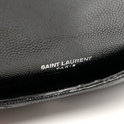 Saint Laurent Grain De Poudre Matelasse Chevron Monogram Compact Wallet Black 7 of 8