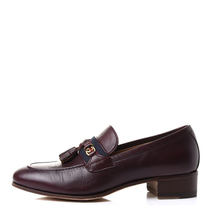 Gucci Calfskin Web Interlocking G Tassel Loafers 35.5 Ruby Bordeaux 1 of 12