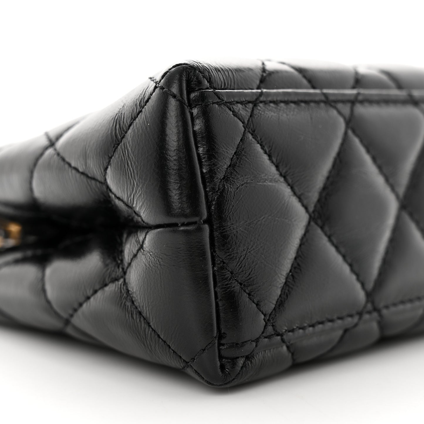 Shiny Aged Calfskin Quilted Nano Kelly Shopper Black