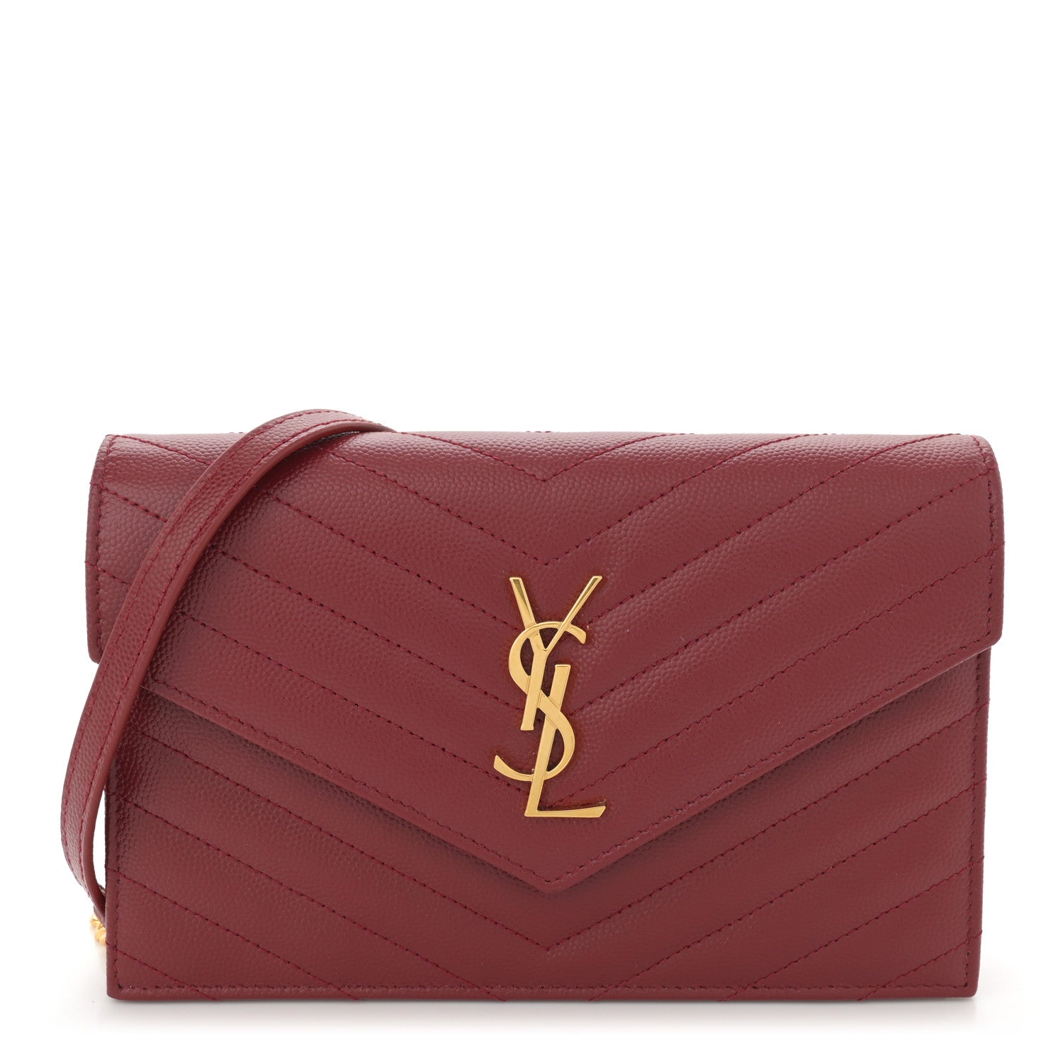 Saint Laurent Grain De Poudre Matelasse Chevron Monogram Envelope Chain Wallet Opyum Red 1 of 11