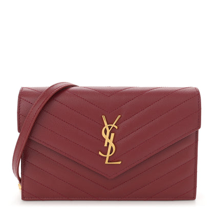 Saint Laurent Grain De Poudre Matelasse Chevron Monogram Envelope Chain Wallet Opyum Red 1 of 11