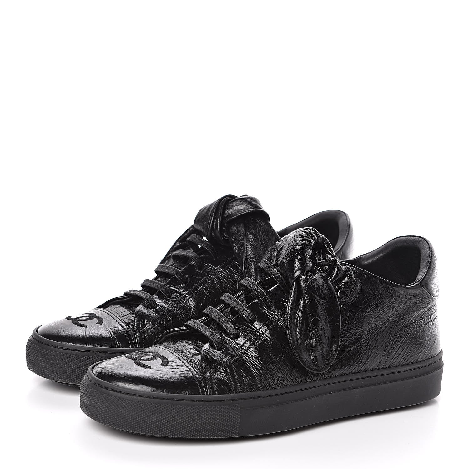 Chanel Crumpled Calfskin Womens CC Bow Sneakers 37 Black 3 of 9