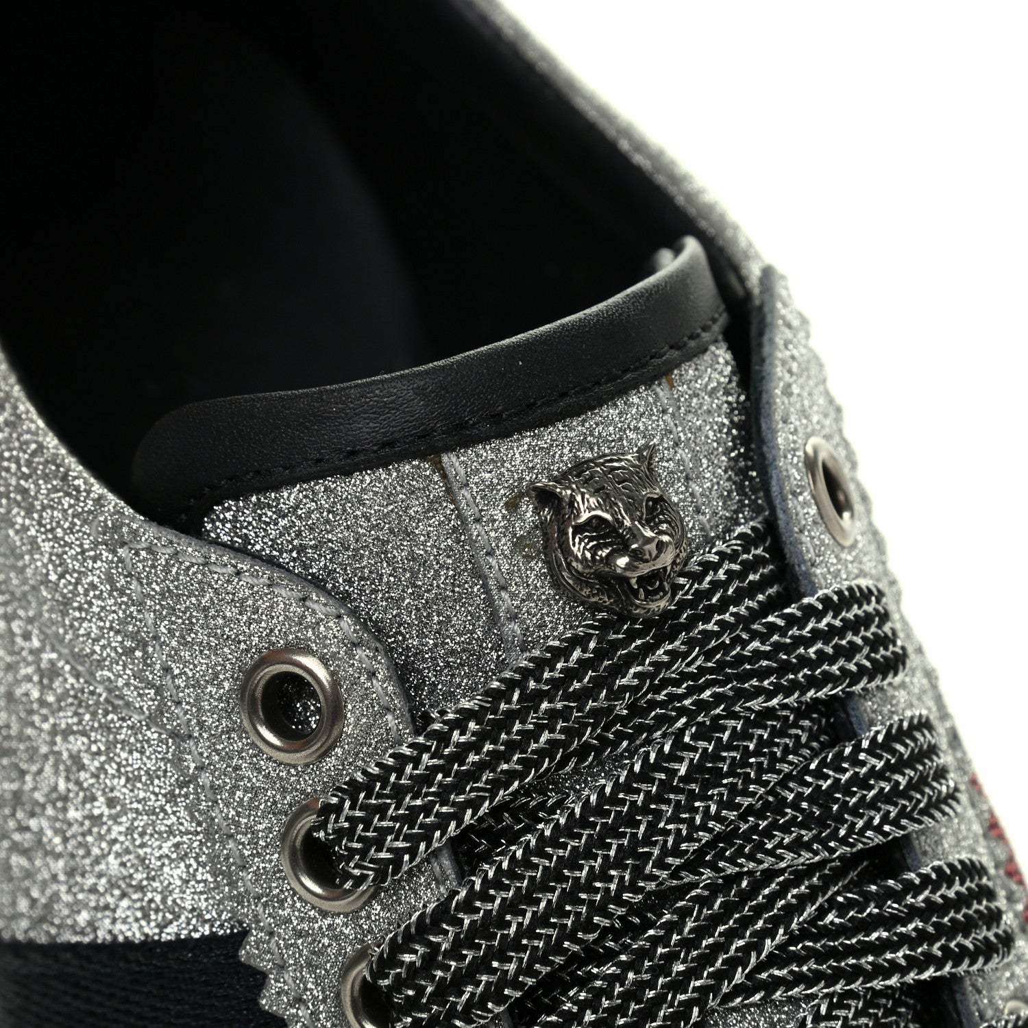 Gucci Glitter Fabric Studded Web Womens Sneakers 36.5 Silver 10 of 11