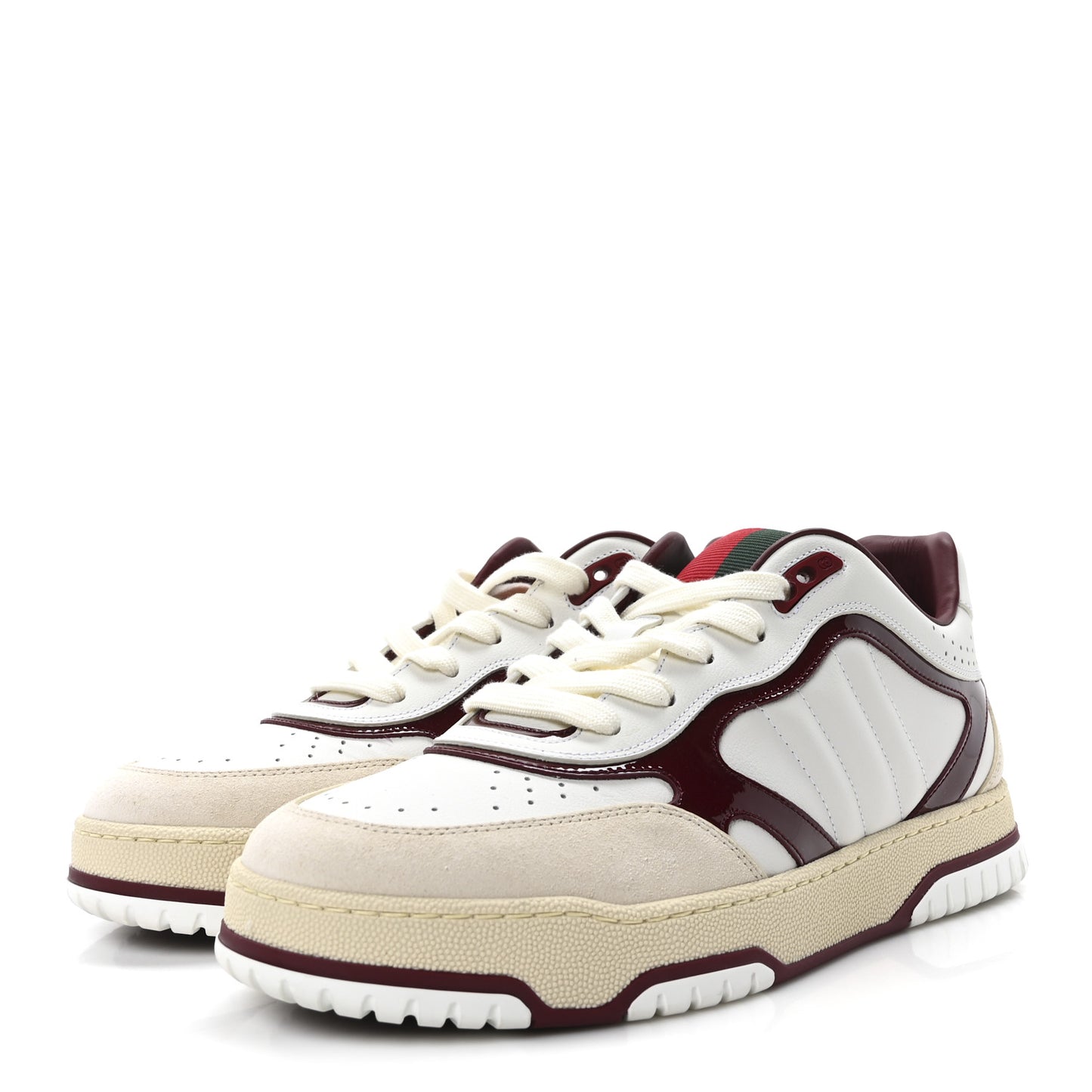 Calfskin Suede Mens Re-Web Sneakers 8 White Red