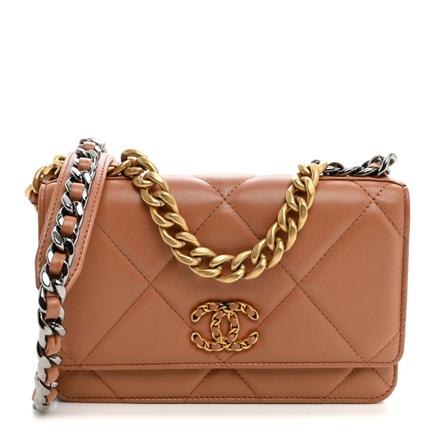 Chanel Lambskin Quilted Chanel 19 Wallet On Chain WOC Brown 1 of 12