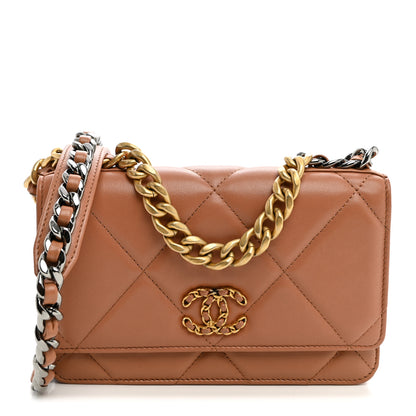Chanel Lambskin Quilted Chanel 19 Wallet On Chain WOC Brown 1 of 12