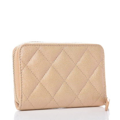 Chanel Iridescent Caviar Quilted Zip Around Coin Purse Beige 3 of 8