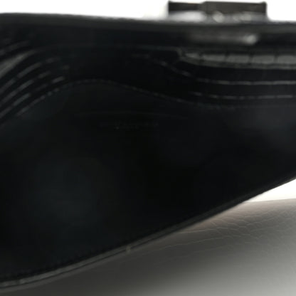 Saint Laurent Calfskin Crocodile Embossed Uptown Monogram Clutch Black 5 of 6