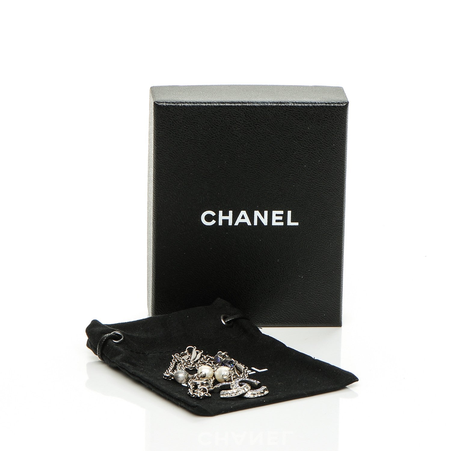 Chanel Baguette Crystal Pearl CC Necklace Purple Silver 9 of 9