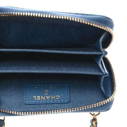 Chanel Denim Quilted CC Pearl Crush Zip Card Holder On Chain Blue 5 of 10