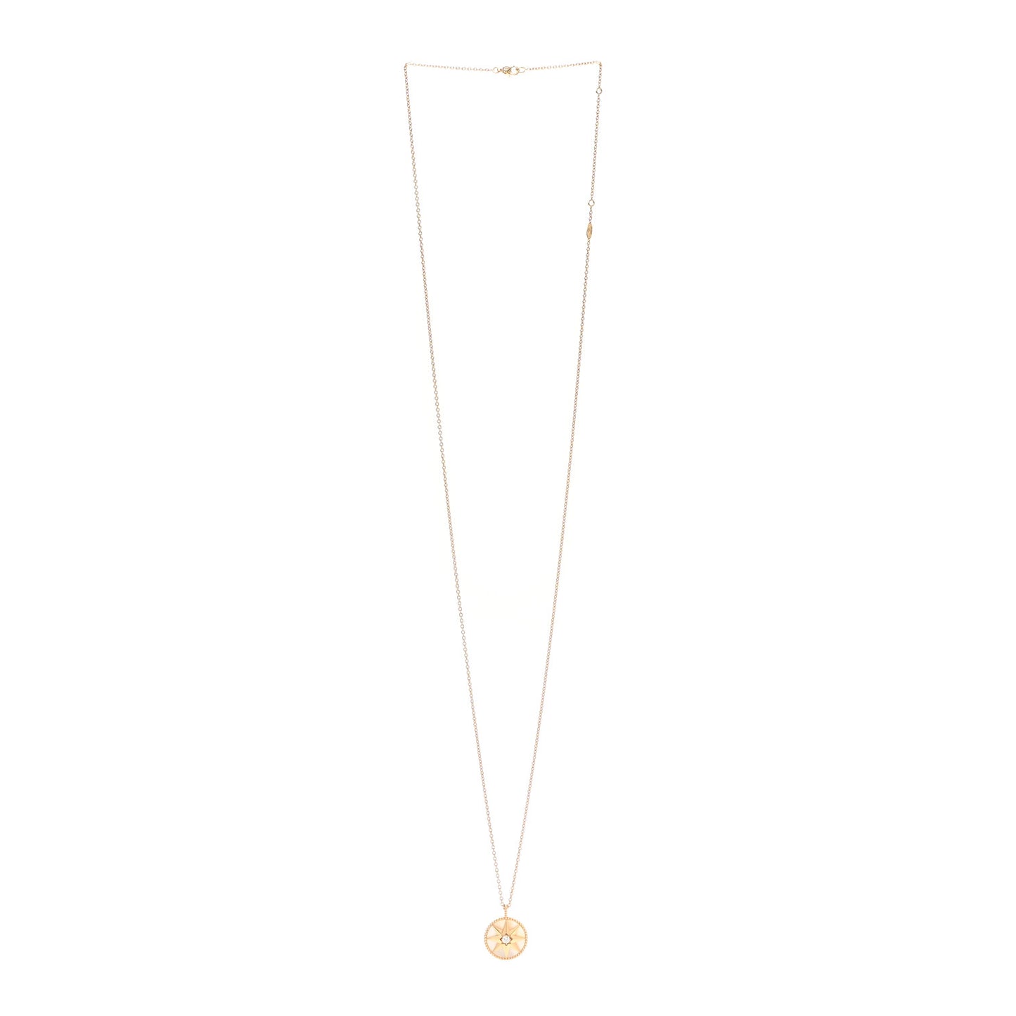 18K Yellow Gold Diamond Mother of Pearl Rose Des Vents Medallion Necklace