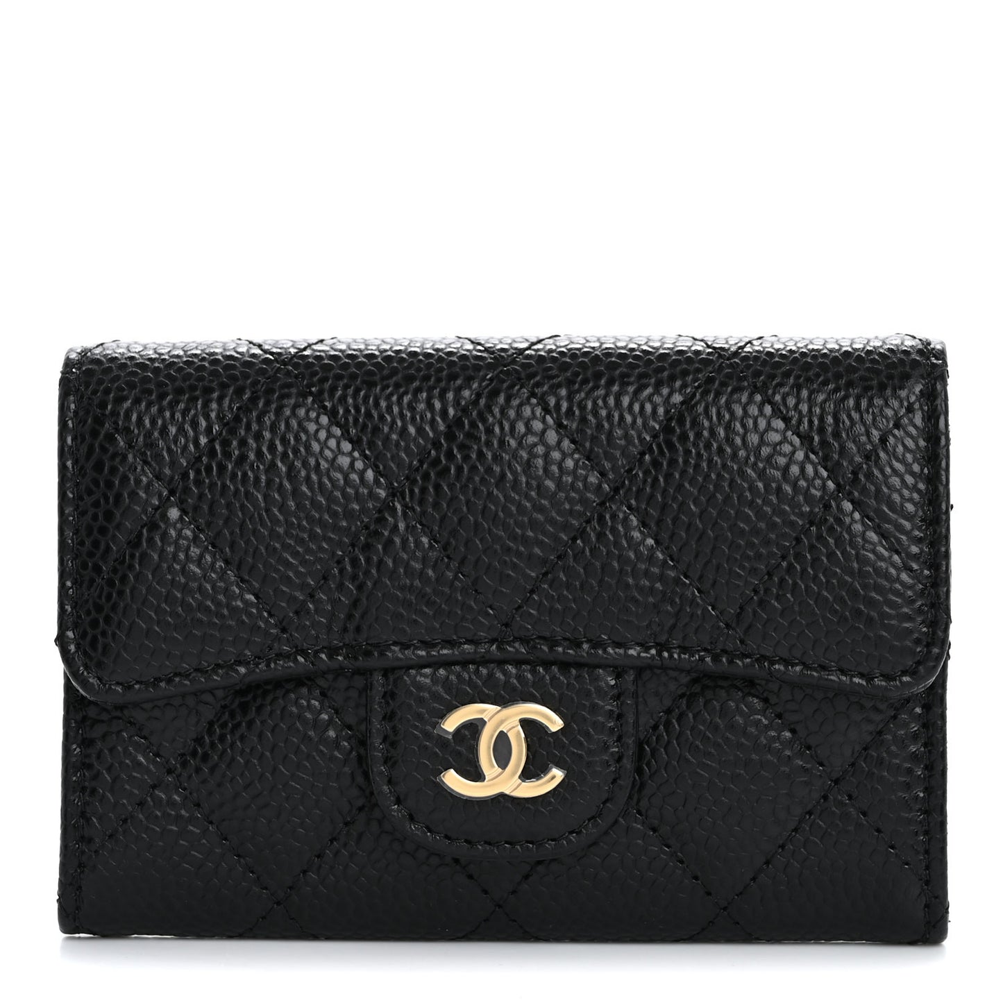 Caviar Quilted Flap Card Holder Wallet Black