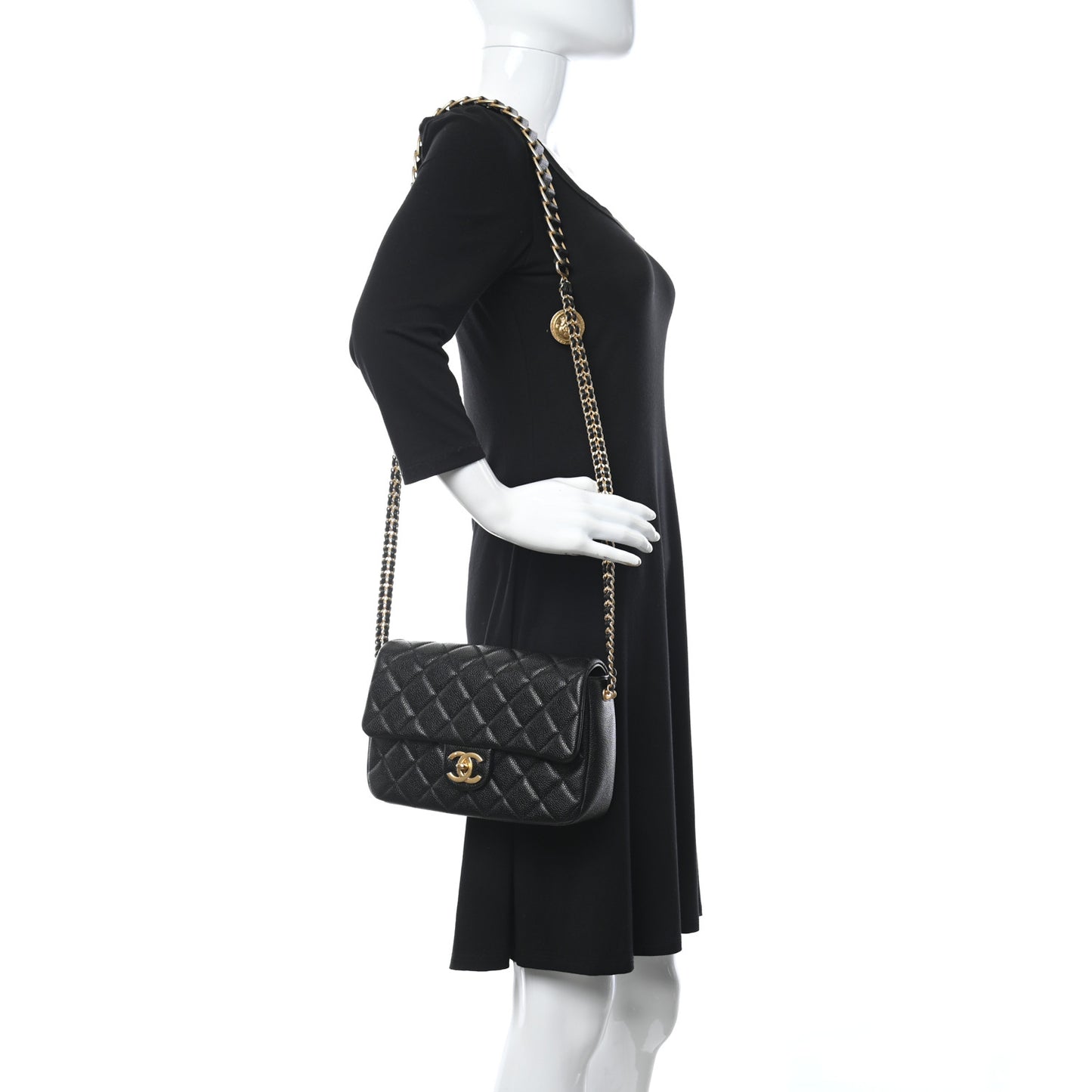 Caviar Quilted Chain Soul Flap Black
