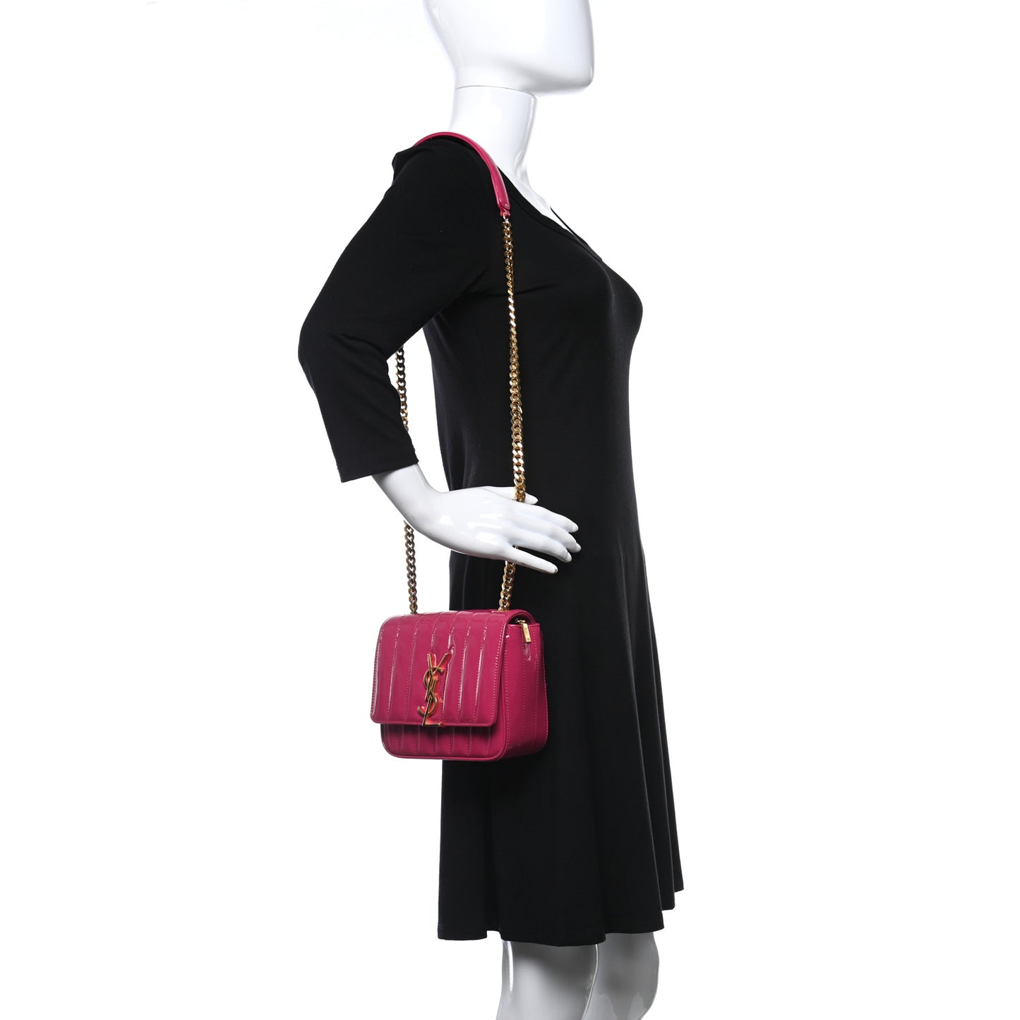 Patent Matelasse Monogram Small Vicky Chain Bag Bubblegum