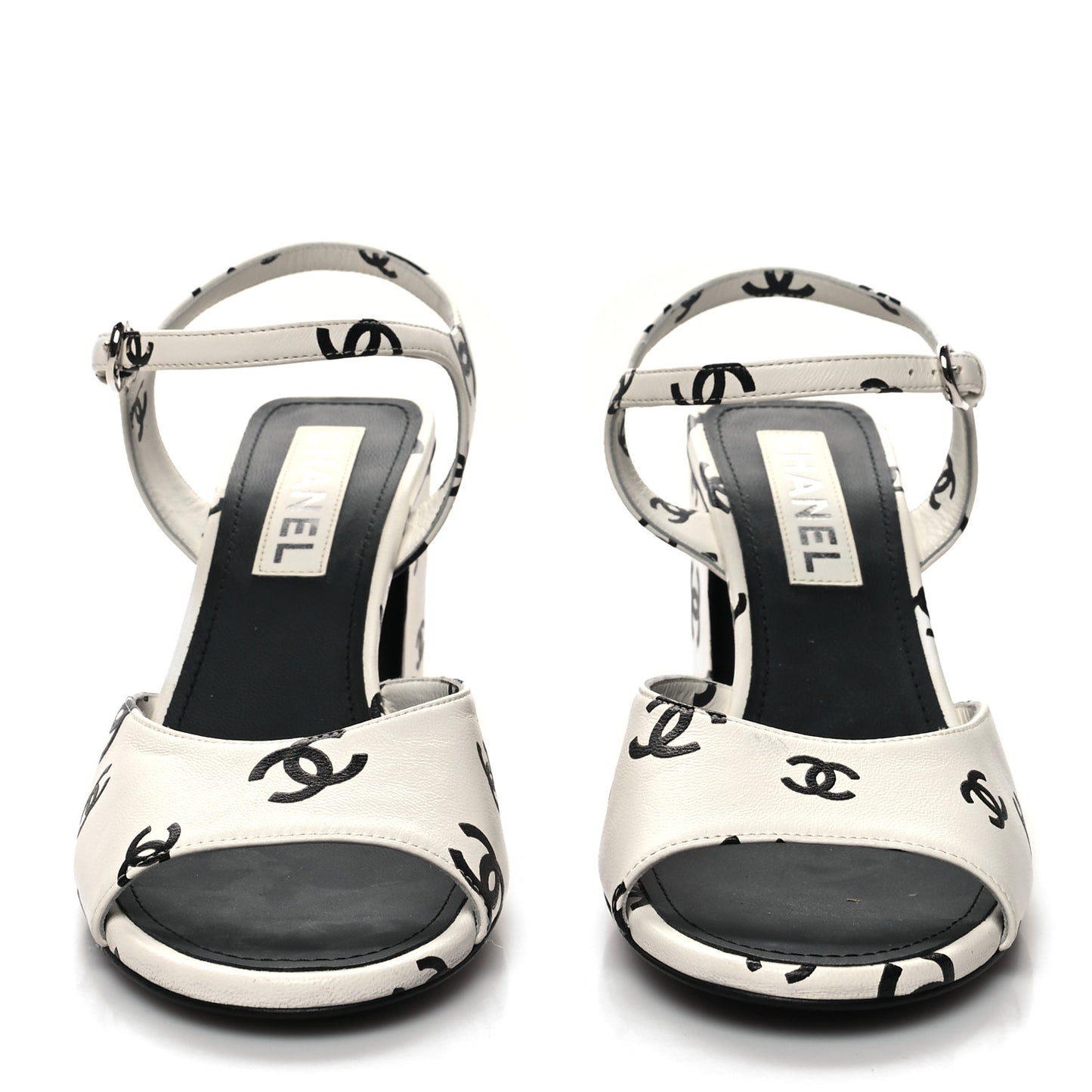 Printed Lambskin CC Sandals 39.5 White Black