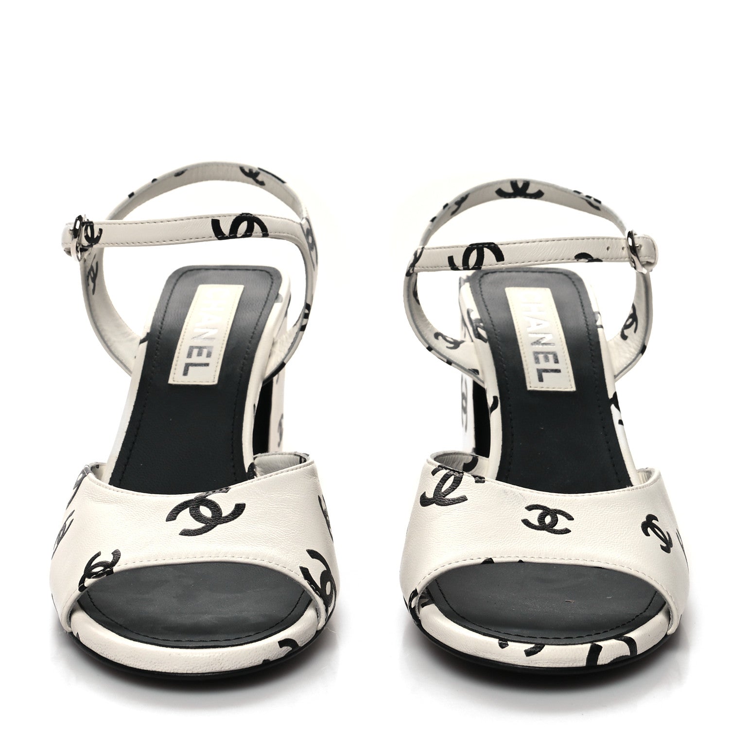 Chanel Printed Lambskin CC Sandals 39.5 White Black 2 of 9