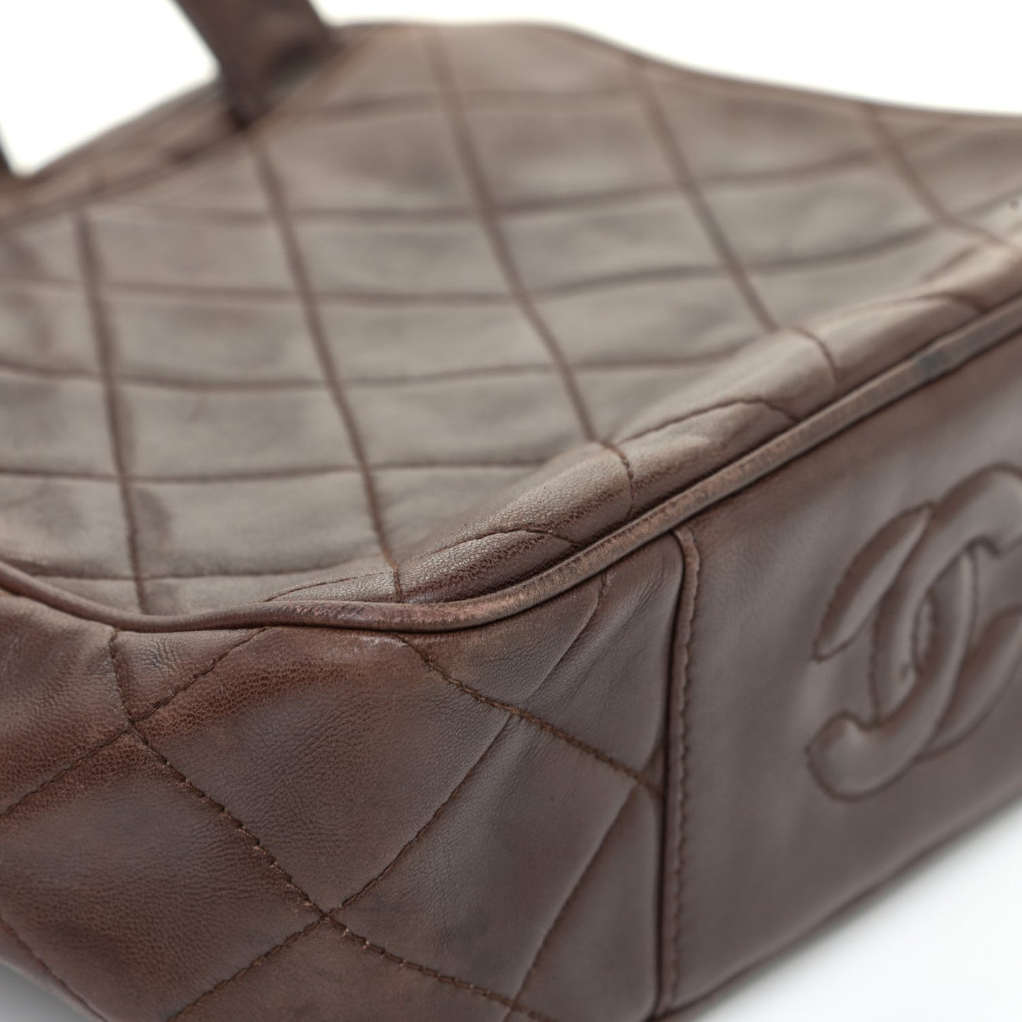 Lambskin Quilted Shoulder Bag Brown