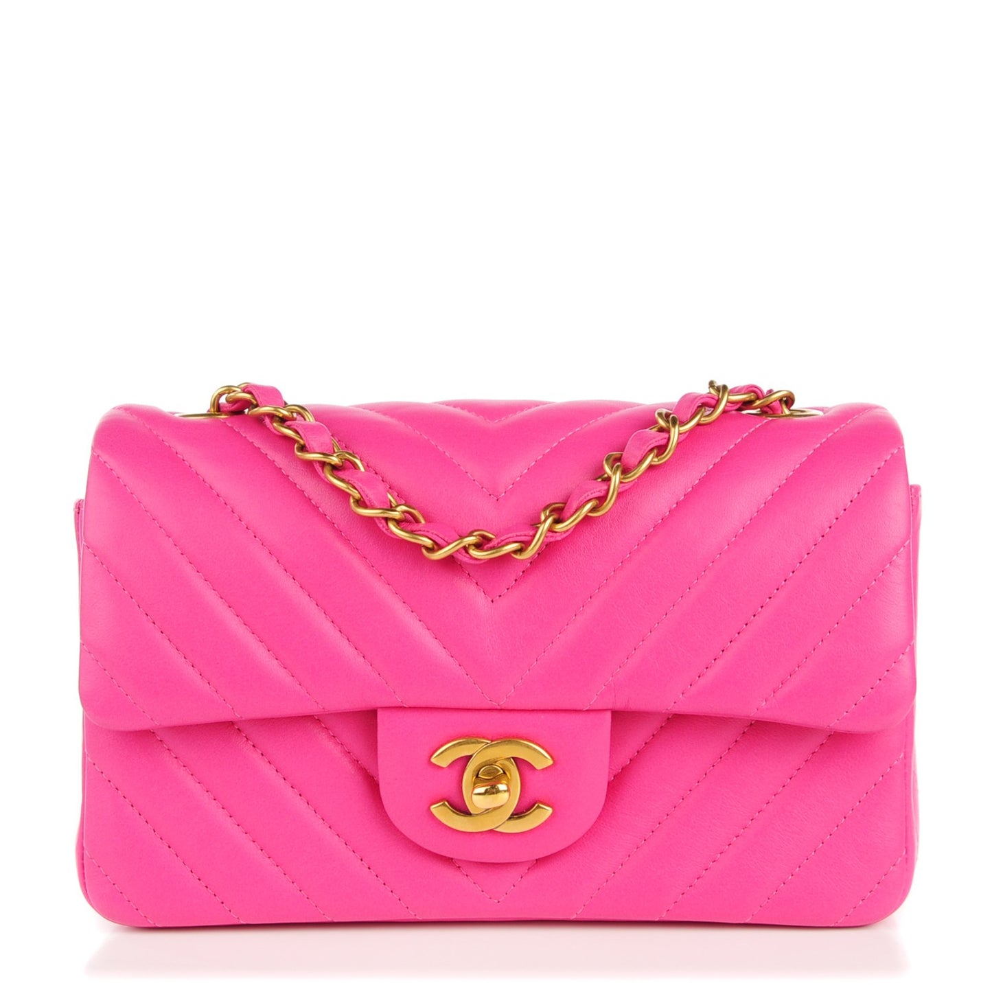Lambskin Chevron Quilted Mini Rectangular Flap Pink