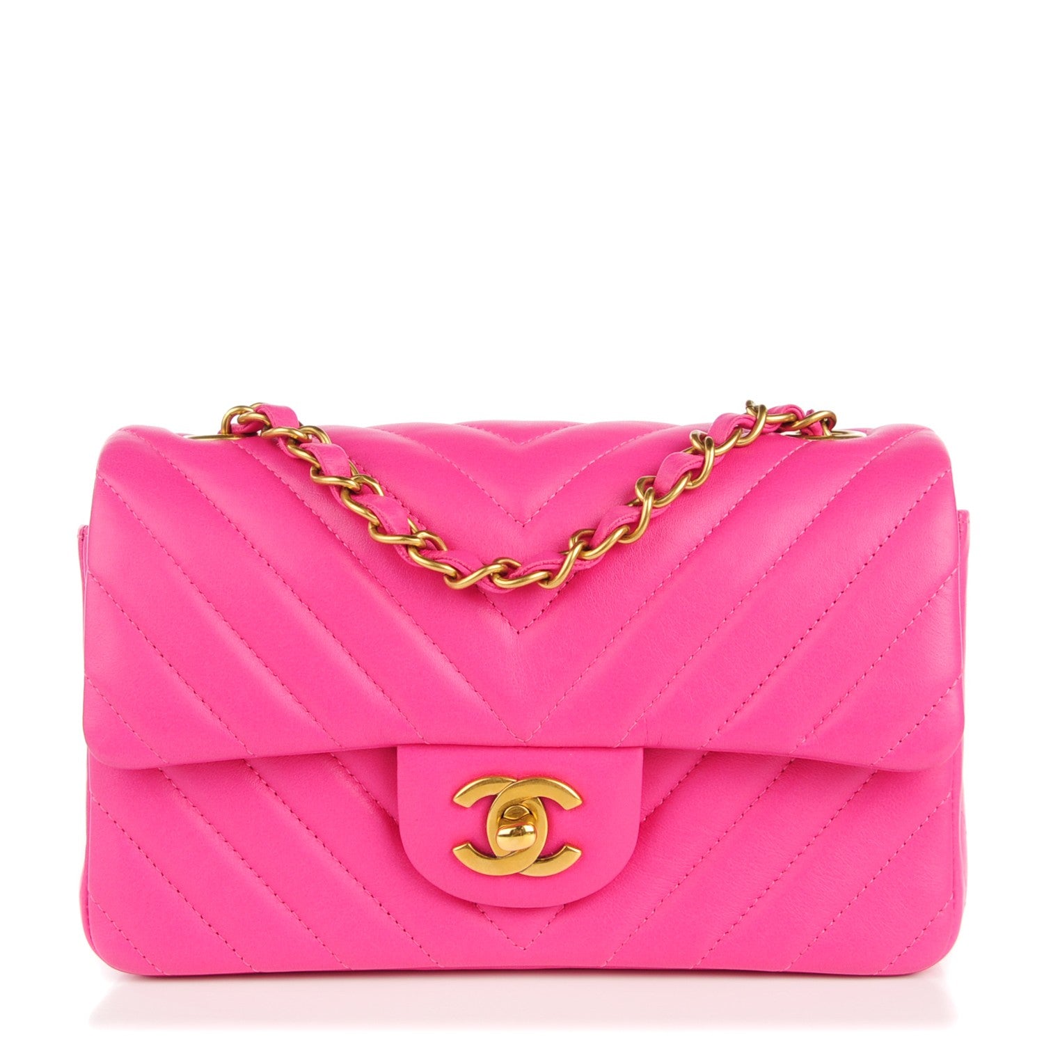 Chanel Lambskin Chevron Quilted Mini Rectangular Flap Pink 1 of 9