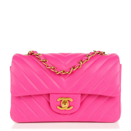 Chanel Lambskin Chevron Quilted Mini Rectangular Flap Pink 1 of 9