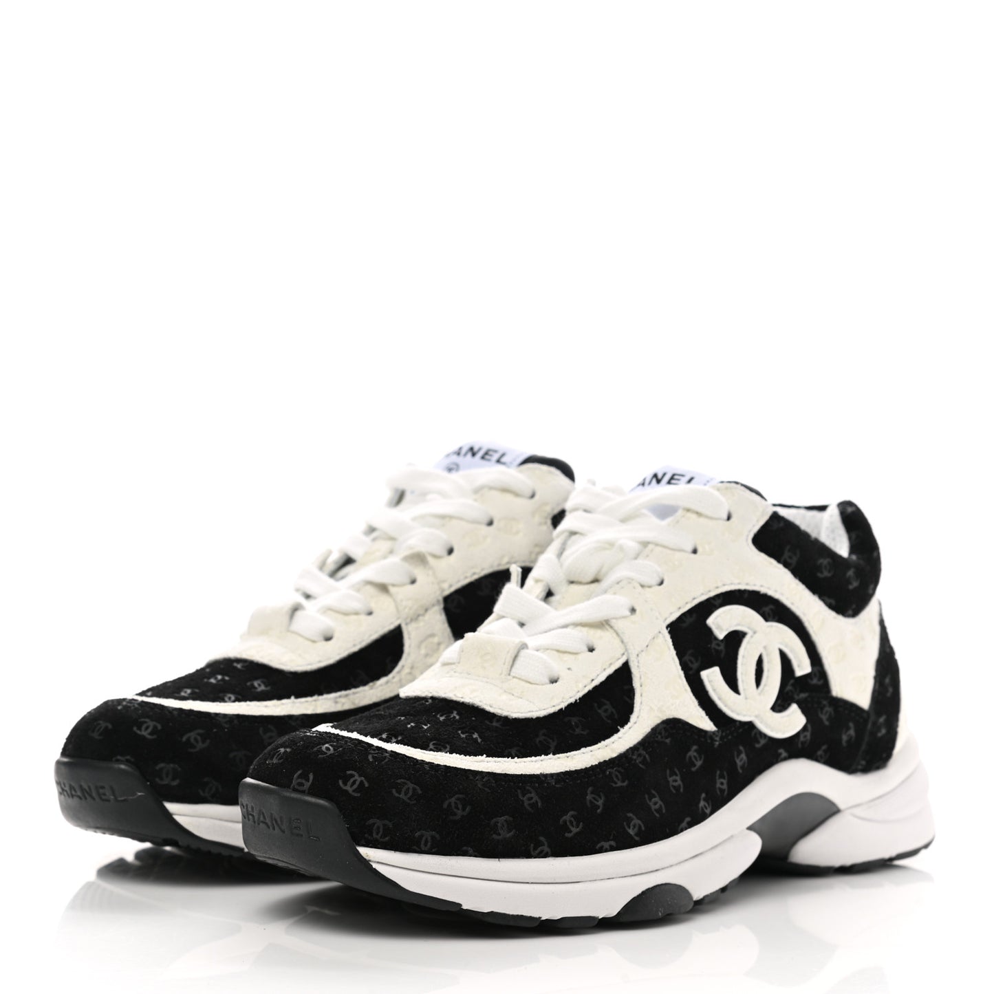 Suede Calfskin Printed CC Sneakers 36.5 Black White