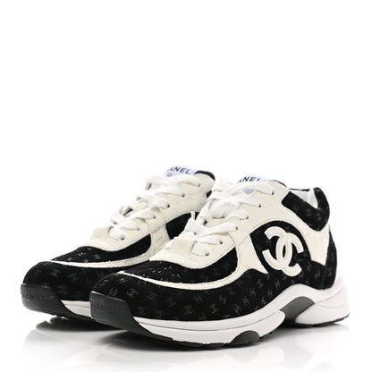 Chanel Suede Calfskin Printed CC Sneakers 36.5 Black White 3 of 8