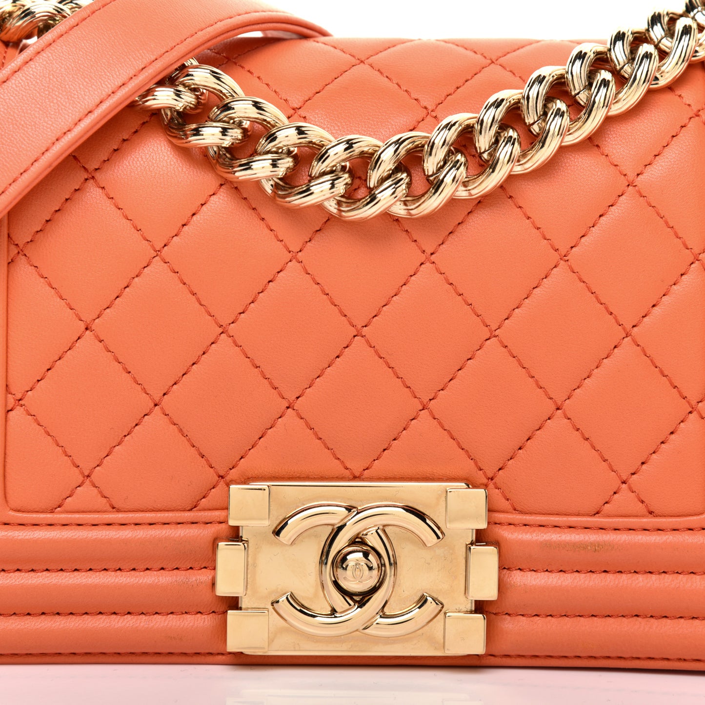 Lambskin Quilted Small Boy Flap Orange