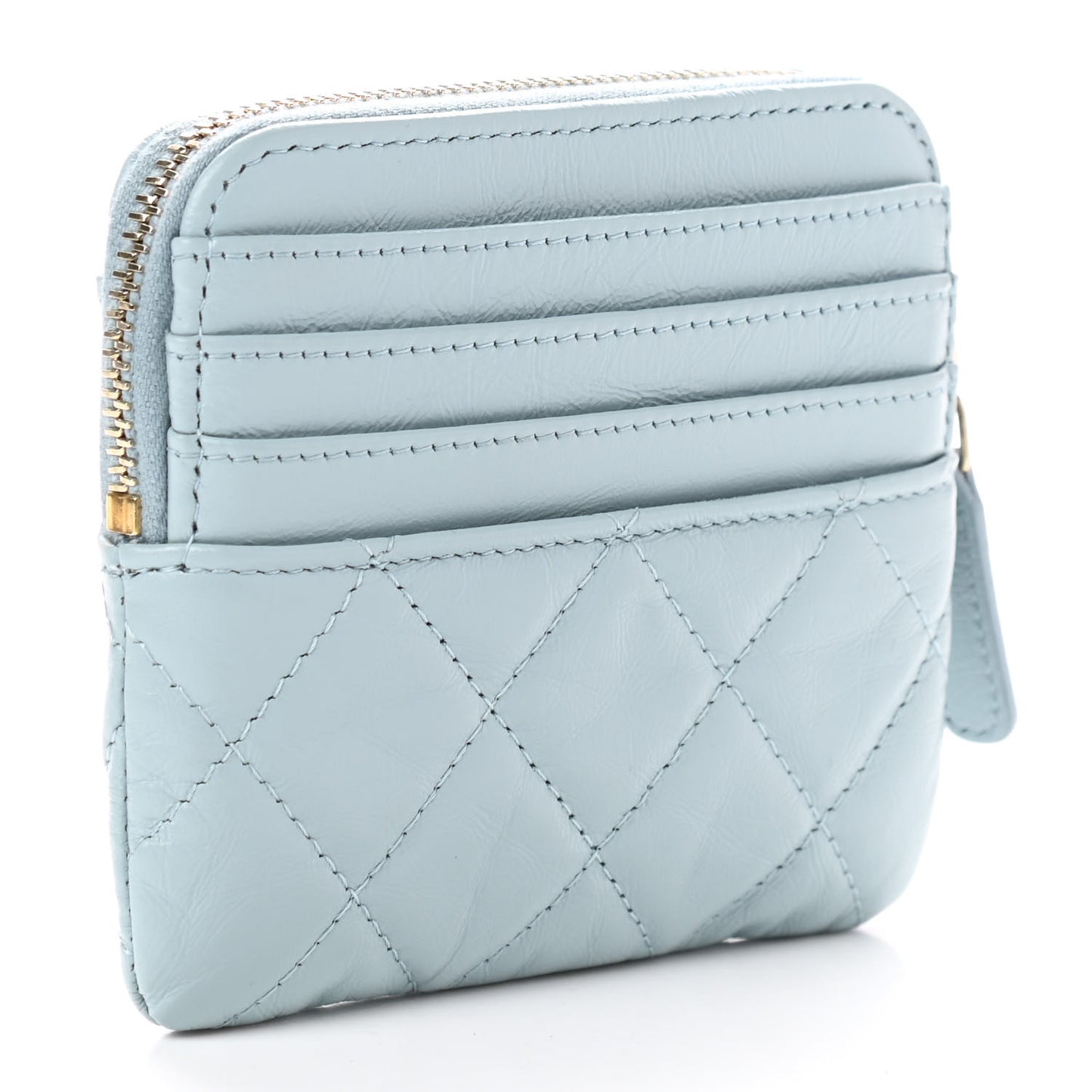 Aged Calfskin Quilted Chanel Reissue Zip Card Holder Wallet Light Blue