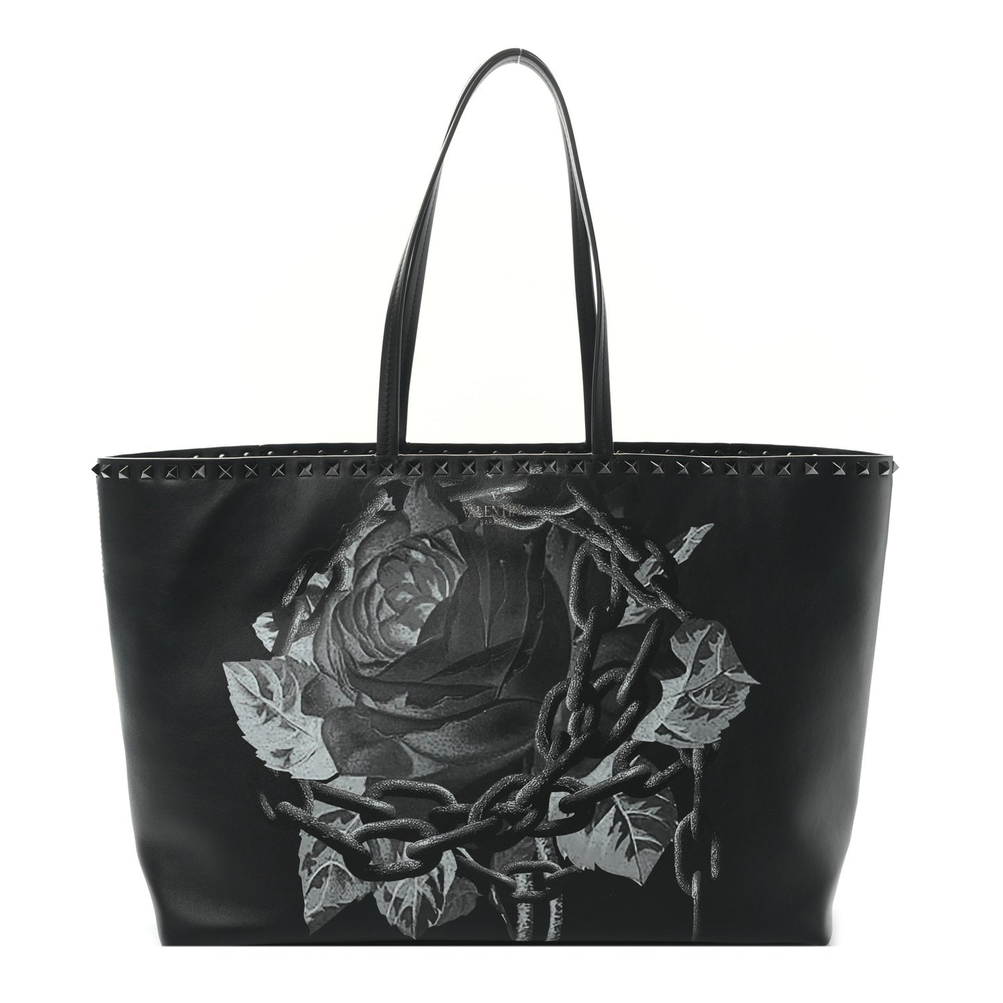 X UNDERCOVER Calfskin Print Rockstud Shoulder Tote Black