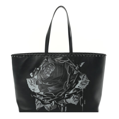 Valentino Garavani X UNDERCOVER Calfskin Print Rockstud Shoulder Tote Black 1 of 8