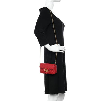 Gucci Calfskin Matelasse Super Mini GG Marmont Shoulder Bag Hibiscus Red 2 of 12