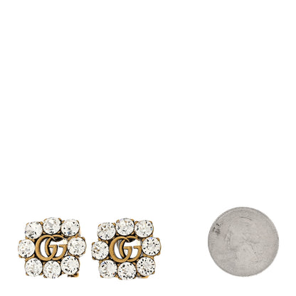 Gucci Metal Crystal Double G Clip On Earrings Aged Gold 2 of 6