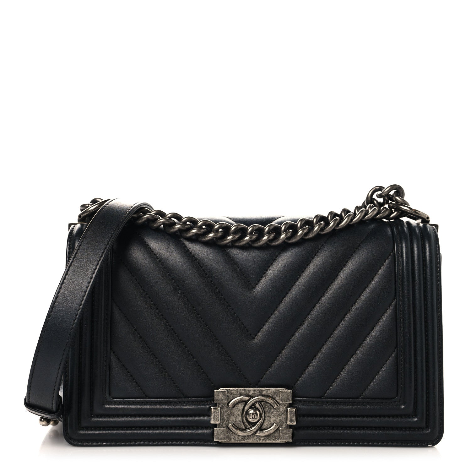 Chanel Lambskin Chevron Quilted Medium Boy Flap Black 1 of 11