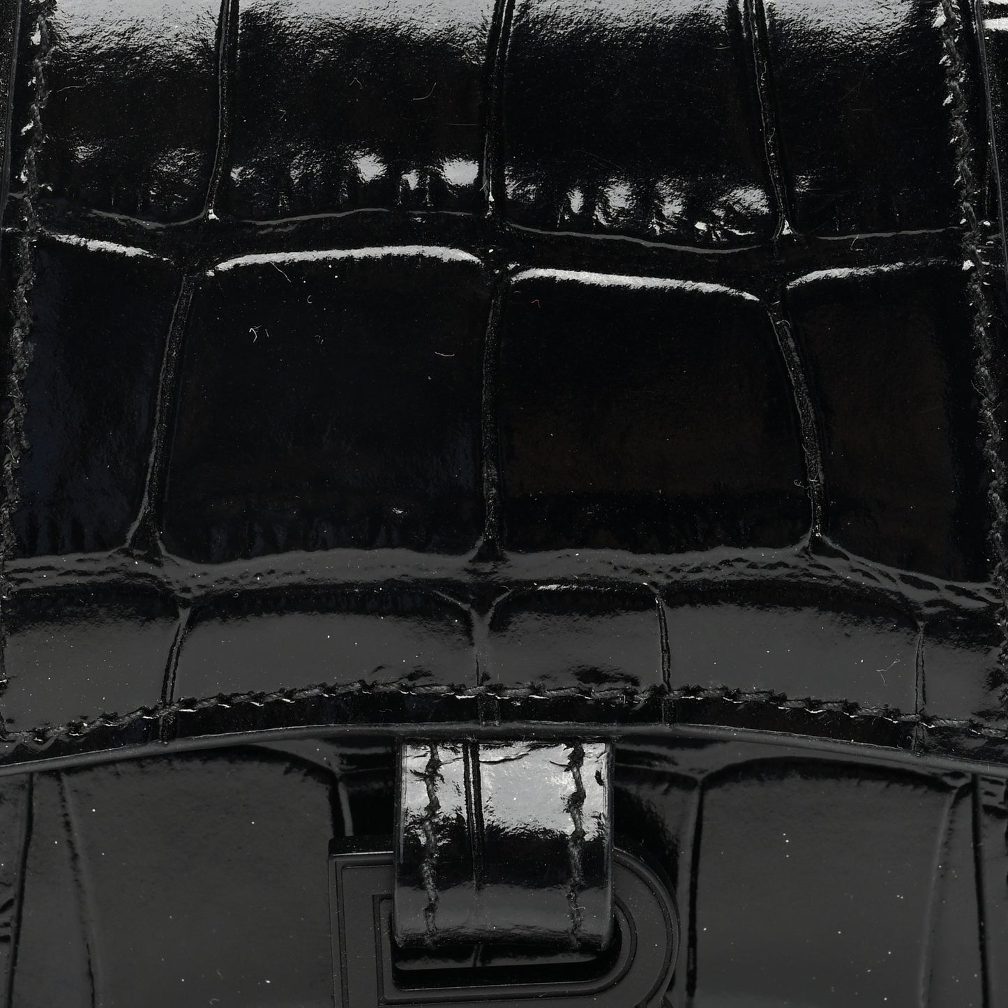 Shiny Calfskin Monochrome Crocodile Embossed Hourglass Top Handle Bag Mini Black