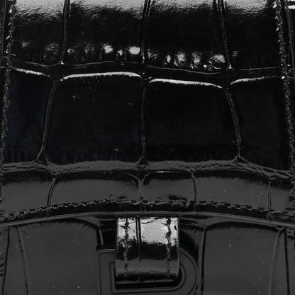 Balenciaga Shiny Calfskin Monochrome Crocodile Embossed Hourglass Top Handle Bag Mini Black 7 of 9
