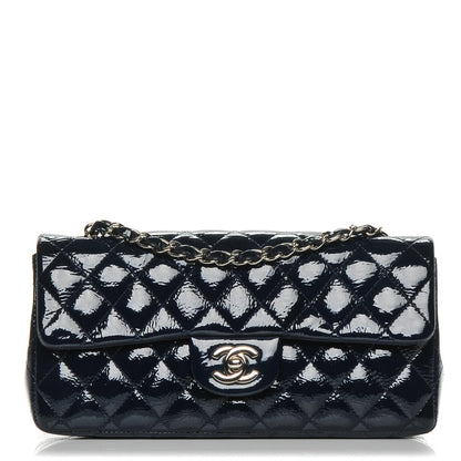 Chanel Distressed Patent Quilted East West Flap Navy Blue 1 of 9