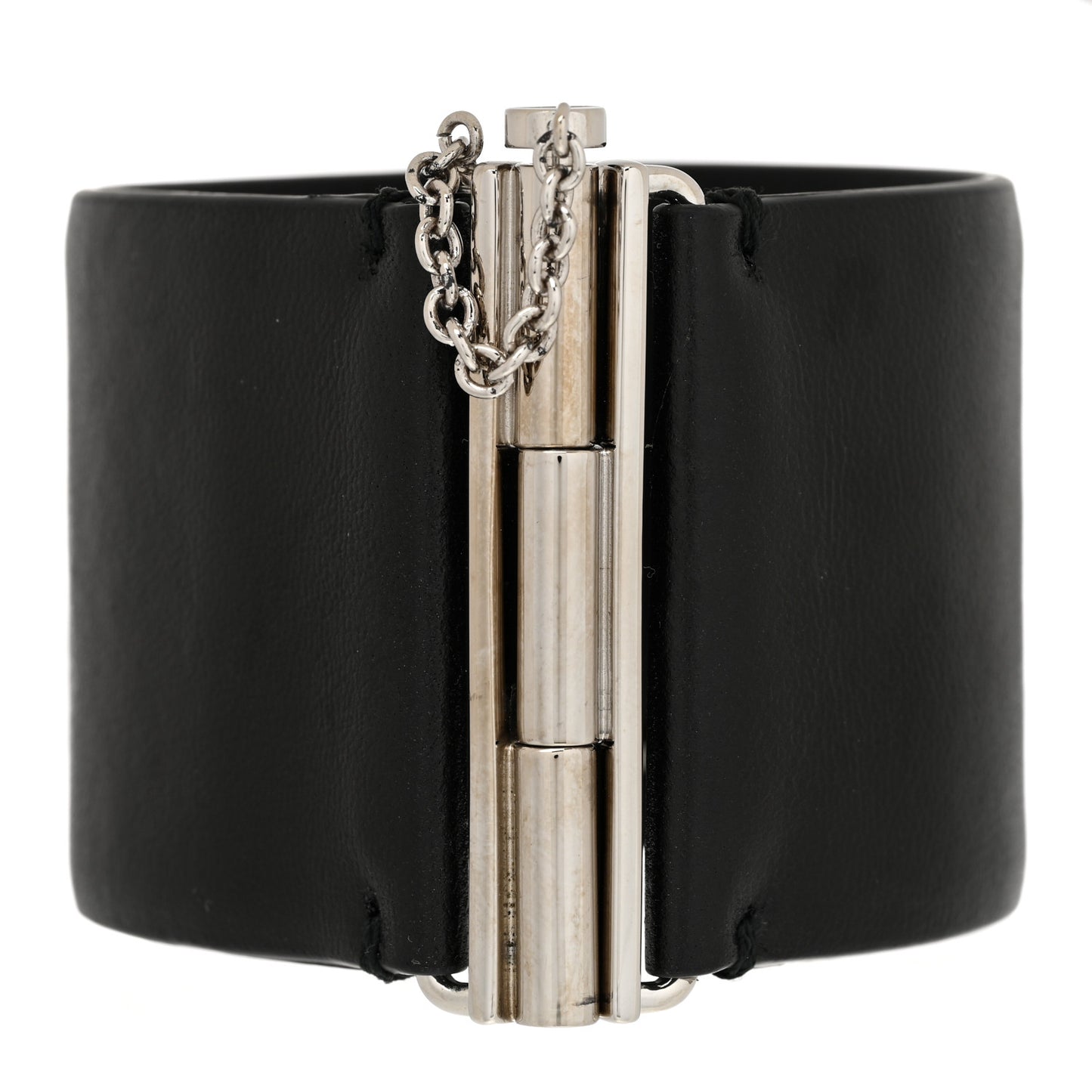 Lambskin Baguette Crystal CC Chain Cuff Bracelet M Black
