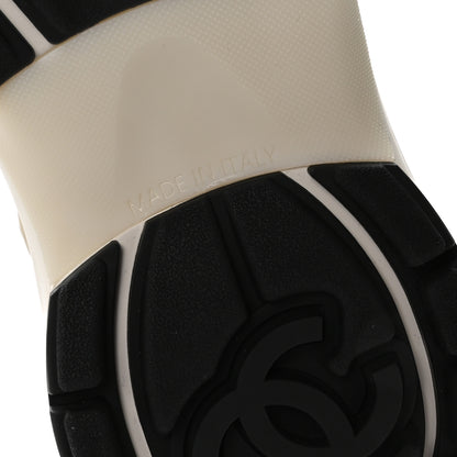 Chanel Fabric Laminated Calfskin Stretch CC Sneakers 38 White Gold Silver 7 of 9