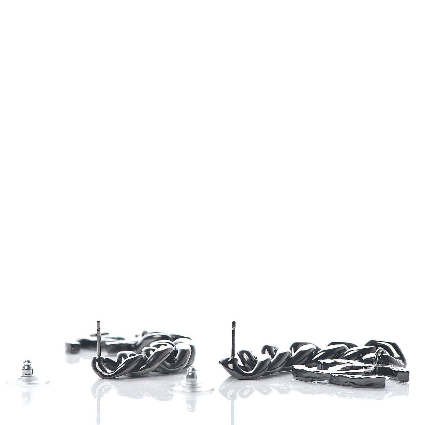 Metal CC Pick Drop Earrings Ruthenium